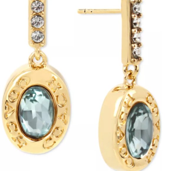 COACH Signature Logo Stone Bar Drop Earrings - Picture 2 of 3